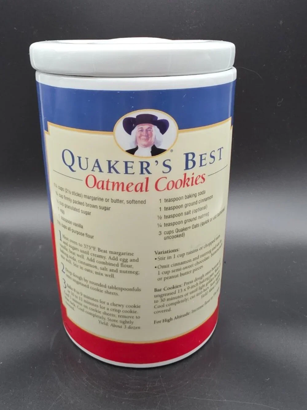 Quaker Oats Porcelain Cookie Jar Vintage Old Stock